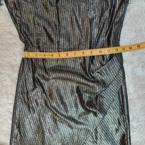 NWT Maje Ralery Mini Dress Argent Women's Striped Metallic Long Sleeve - Size 4 - Picture 7 of 12